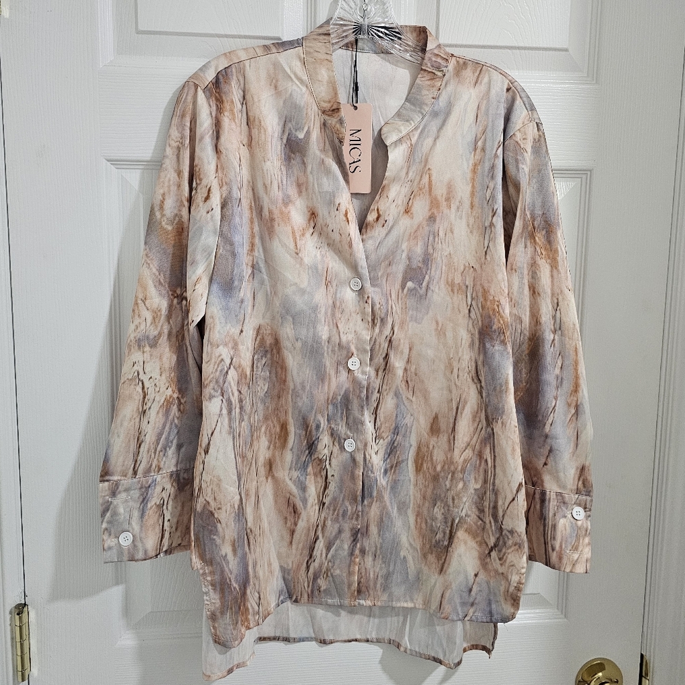 MICAS Women's Marble Print Button-Down Shirt